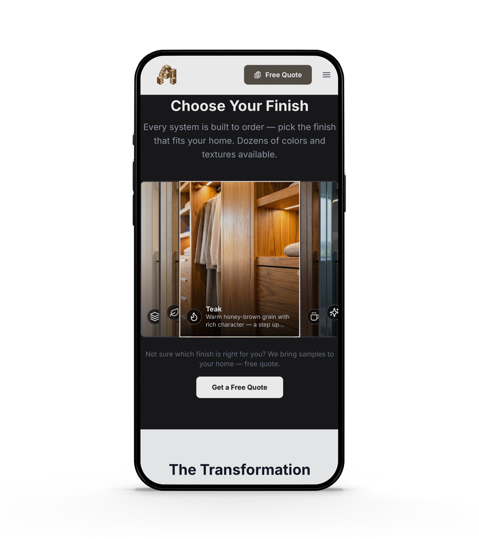 Finish selector — interactive carousel — mobile